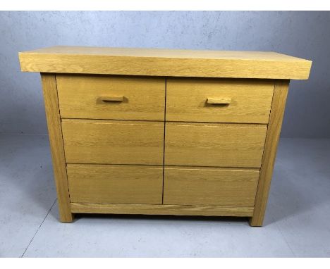 Modern light wood storage / office cupboard with two internal drawers, approx 117cm x 42cm x 86cm tall