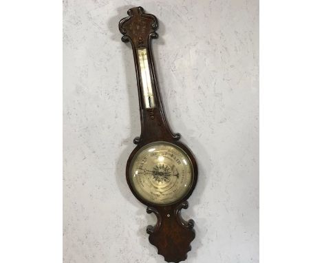 Barometer with silvered dial, thermometer, detailed with inlay, approx 105cm tall