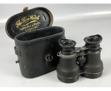 'The Dog-Watch' vintage binoculars by Lawrence &amp; Mayo of London, with leather case (broken fastener)