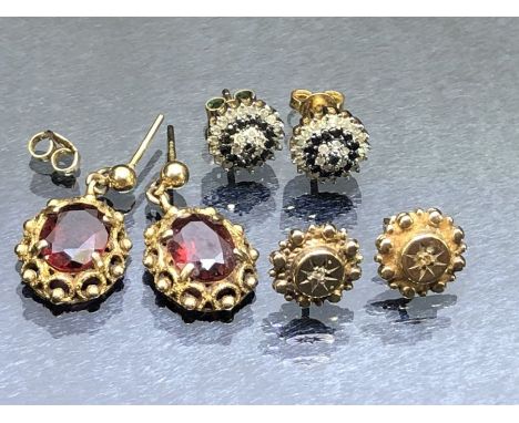 9ct Gold earrings three sets of Vintage appeal