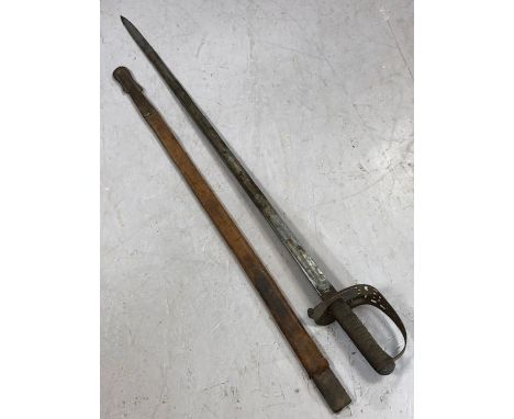 Officers sword bearing Royal Coat of Arms &amp; patent solid hilt by HENRY WILKINSON and also marked KHARTOUM with leather sc