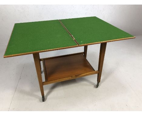 Mid Century tea or drinks trolley / card table with green baize, on castors