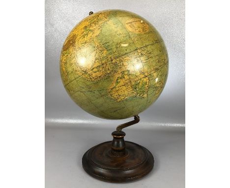 Philips' 14 inch vintage terrestrial globe, raised on turned wooden base (A/F)