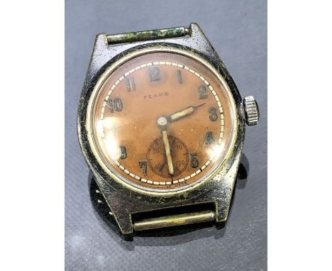 Vintage wristwatch by FEARS of Bristol Orange face with subsiduary seconds dial at 6 o'clock. Winds and runs, stamped to reve
