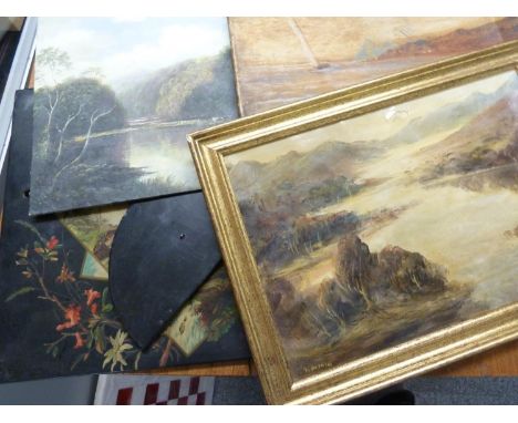 A black laquer and painted 'Alpine' wall shelf; and various watercolours and drawings including Naples by A C Bucknell, date 