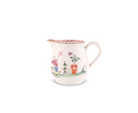 A NEW HALL 'ROBIN JUG'circa 1785-90Of globular form, painted with pattern number 20 of 'bubble head' figures in an oriental g