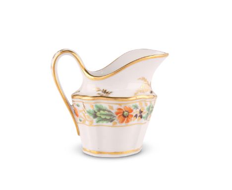 A NEW HALL CREAM JUG, CIRCA 1795Of shaped oval form, decorated to pattern number 356 with two-tone green leaves, orange flowe