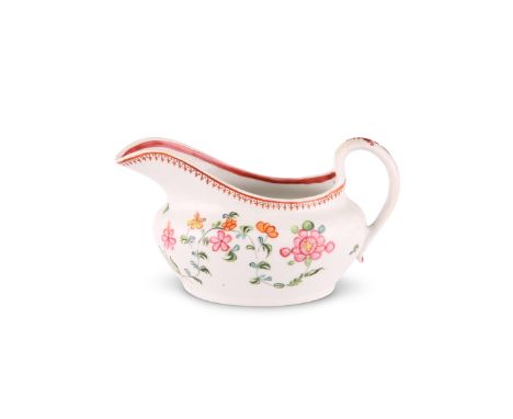 A NEW HALL CREAMER, CIRCA 1800-1805Boat-shaped, painted to pattern number 594 with floral sprays, pattern number to base.14cm