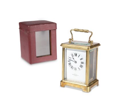 A FRENCH BRASS CASED CARRIAGE CLOCK, CIRCA 1890, RETAILED BY MAPPIN &amp; WEBB, the white enamel dial with Roman numerals, in