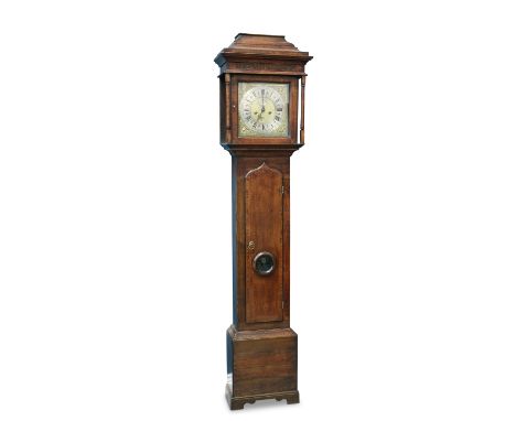 AN OAK EIGHT-DAY LONGCASE CLOCK, RICHARD RICHARDSON, with caddied hood, pointed arch trunk door with lenticle, 12-inch square