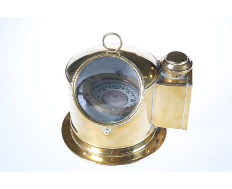 A NORWEGIAN BRASS BINNACLE COMPASS, SIGNED BERGEN NAUTIK,&nbsp;the floating compass card in a drum case with gimbal mount und
