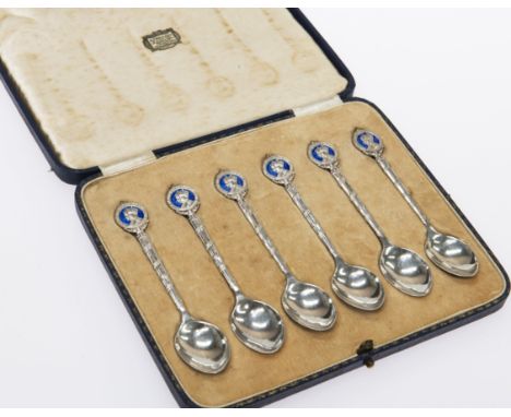 A SET OF SIX SILVER AND ENAMEL ROYAL COMMEMORATIVE SPOONSby William Hair Haseler, Birmingham 1936Boxed.The absence of a Condi