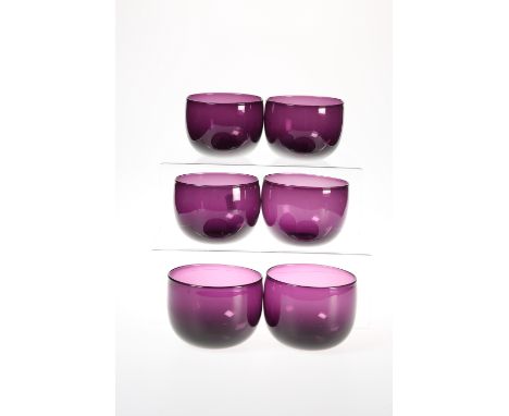 A SET OF SIX VICTORIAN AMETHYST GLASS FINGER BOWLSOf plain rounded form. Diameter 12cmThe absence of a Condition Report does 
