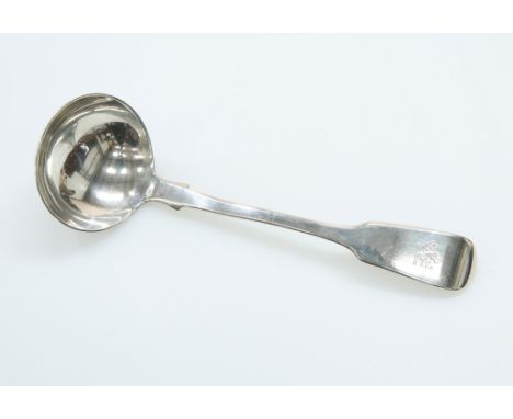 A VICTORIAN SILVER SAUCE LADLE,&nbsp;London 1853, Fiddle pattern, engraved with crest. 15.5cm, 1.7 troy ounces