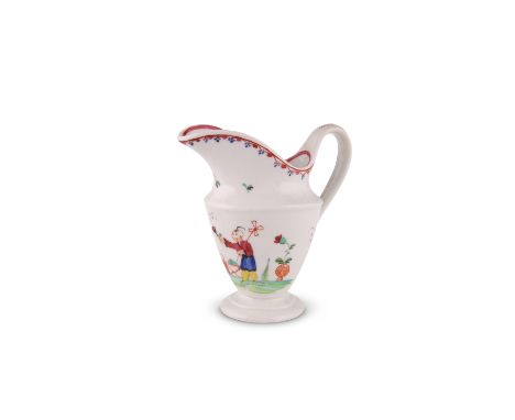 A NEW HALL OBCONICAL JUG, CIRCA 1787Painted to pattern number 20 with Chinese figures with a parasol and windmill by a garden