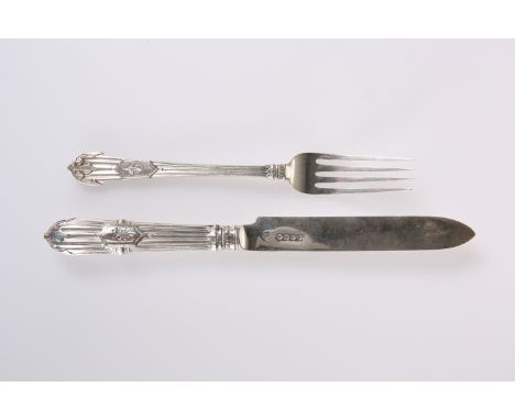 A VICTORIAN SILVER KNIFE AND FORK,&nbsp;by Walter &amp; John Barnard, London 1889 and 1891, each with reeded handle and engra