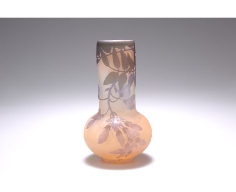 EMILE GALLEA CAMEO GLASS VASEOf globe and shaft form, acid etched with purple wisteria, signed Galle.15.5cm.The absence of a 