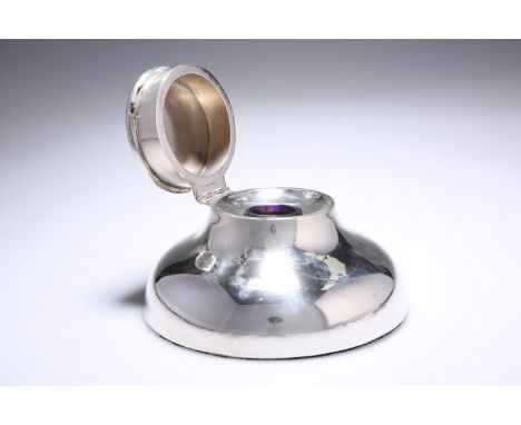 A LARGE GEORGE V SILVER INKWELL,&nbsp;by A &amp; J Zimmerman Ltd, Birmingham 1924, of domed ogee form, the hinged cover with 