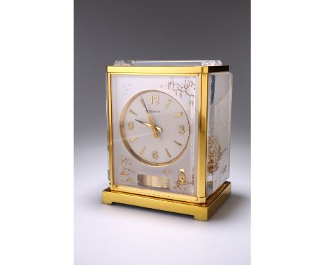 A JAEGER-LECOULTRE MARINA ATMOS CLOCK, the dial with Arabic quarters and baton markers, dagger shaped hands and reverse carve