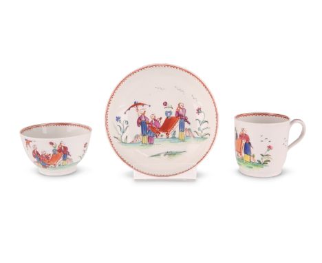 A NEW HALL TRIO, CIRCA 1790Comprising coffee cup, tea bowl and saucer, painted to pattern number 157 with Chinese figures at 