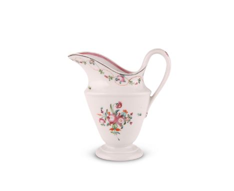 A NEW HALL CREAM JUG, CIRCA 1785Helmet-shaped, painted to pattern number 241 with red dotted line and floral sprays, pattern 