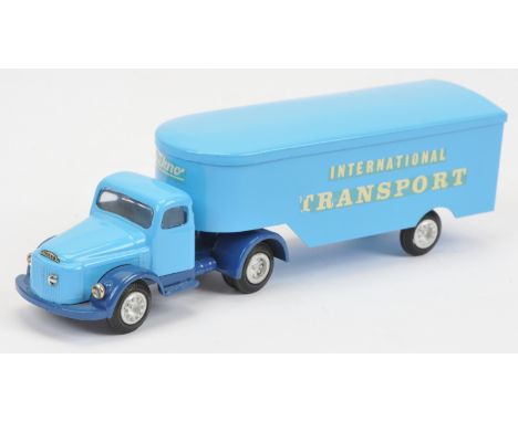 Tekno 435 Volvo Articulated Truck and Trailer "Tekno" "International Transport", light blue cab and trailer, dark blue chassi
