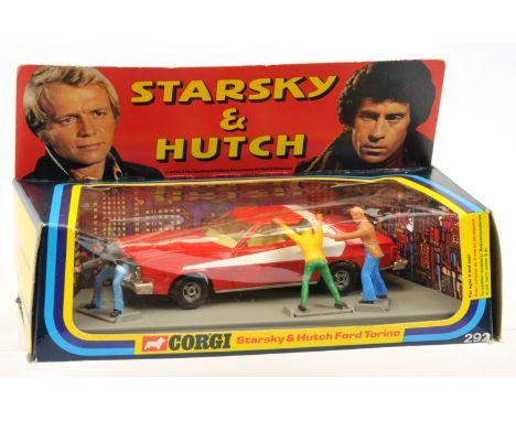 Corgi 292 Starsky &amp; Hutch Ford Torino, Red body with white stripes, chrome trim, 4-spoke wheels, 3x figures, condition ap