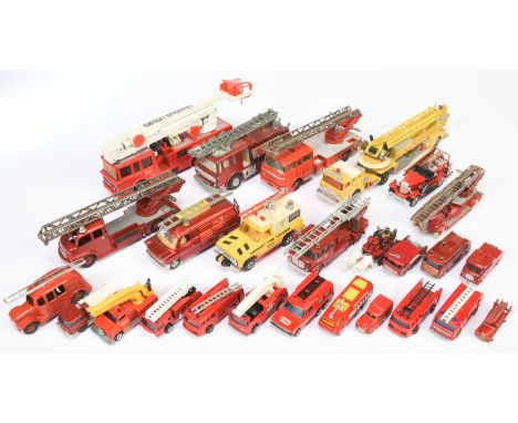 Dinky, Corgi and Matchbox, a mixed unboxed group of Fire Engines to include, Dinky Toys 956 Turntable Fire Escape - Red inclu