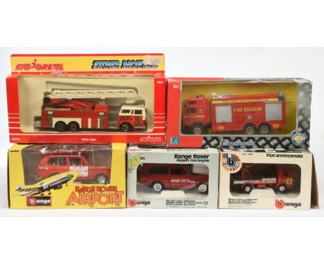 Bburago, Majorette and Cararama, a mixed boxed group of Fire Related Vehicles to include, Bburago 1125 Airport Range Rover, B