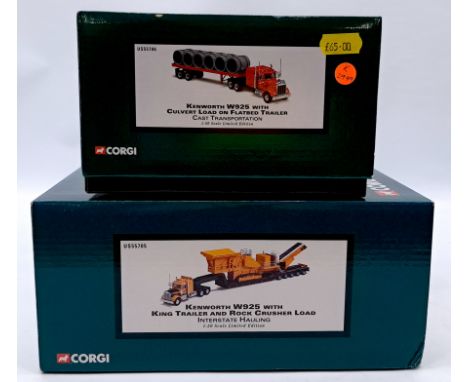 Corgi Boxed 1:50 Scale Heavy Haulers pair, to include US55705 Kenworth W925 with King Trailer and Rock Crusher Load "Intersta