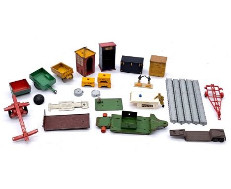 Hornby, Dinky, Tri-Ang &amp; Similar Accessories &amp; Parts, to include vintage Hornby tin-plate watchmans hut, Tri-Ang brea