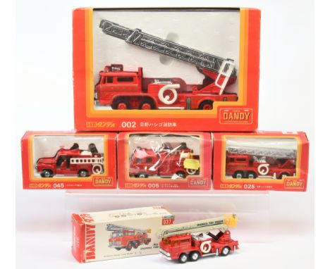 Tomica Dandy, a mixed boxed group of Japanese Fire Emergency Service Vehicles to include, Tomica 037 Snorkel Fire Engine, Tom