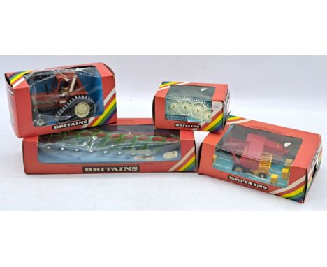 Britains Boxed Farm Related Group, to include 9527 Fiat Half Track Tractor, 9554 8 Furrow Plough, and others, although unchec