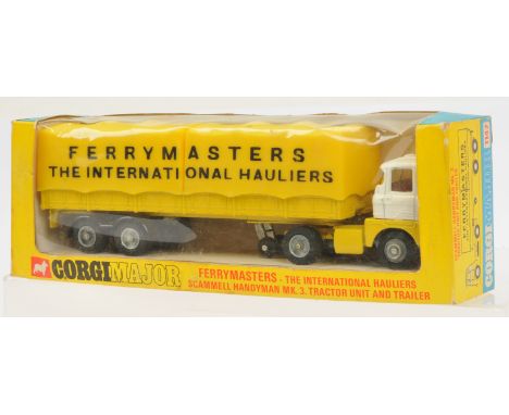 Corgi Toys 1147 Scammell Handyman Mk.3 Tractor Unit &amp; Trailer "FerryMasters", White cab, yellow chassis, red interior, ca