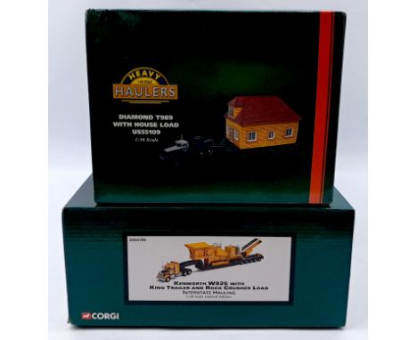 Corgi Boxed 1:50 Scale Heavy Haulers pair, to include US55705 Kenworth W925 with King Trailer and Rock Crusher Load "Intersta