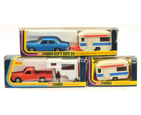 Corgi Boxed Caravan Related Group, to include GS 24 (Gift Set 24) Mercedes-Benz 240D (metallic Blue) &amp; Touring Caravan, 4