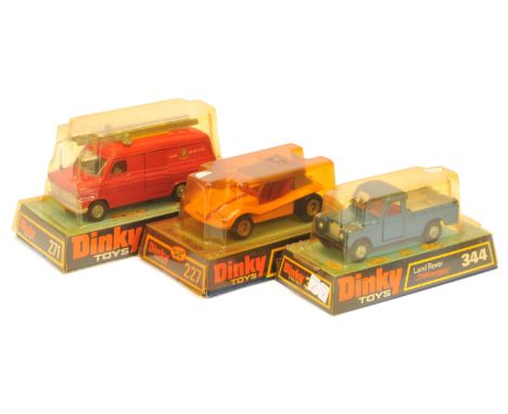 Dinky Toys Boxed Vehicle Group, to include 344 Land Rover, 227 Beach Buggy, and 271 Ford Transit Fire Appliance, conditions g