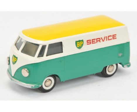 Tekno 405 Volkswagen type 2 Van "BP", white over green, yellow roof, condition appears to be Good Plus to Excellent. See phot