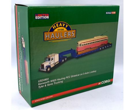 Corgi 1:50 Scale Heavy Haulers US24903 Kenworth W925 Hauling PCC Streetcar on 5-Axel Lowboy "Tyler &amp; Sons Trucking", Alth