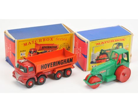 Matchbox Kingsize Boxed Pair, to include K-9 Aveling-Barford Road Roller, green body with Pegasus decals, red plastic driver,