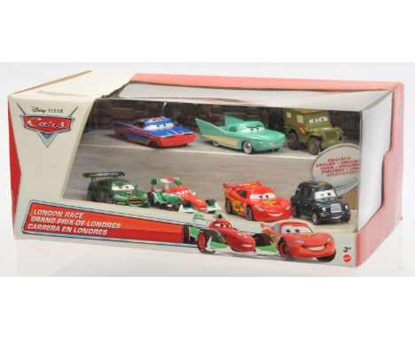Mattel Disney Pixar Cars London Race 7 Piece Set, to include Lightning McQueen, Chauncy Fares (Exclusive model), Union Jack R
