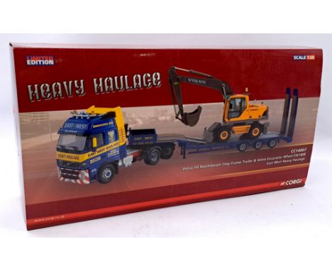 Corgi 1:50 Scale Heavy Haulage CC14007 Set - Volvo FH Nooteboom Step Frame Trailer &amp; Volvo Excavator Wheel EW180B "East W