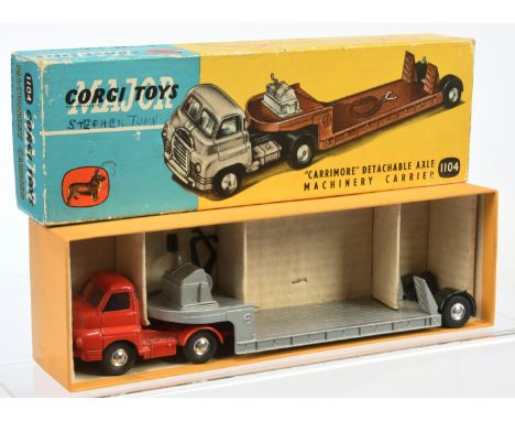 Corgi Toys Major 1104 Bedford type S Carrimore Machinery Carrier - red cab with silver trim and flat spun hubs with trailer, 