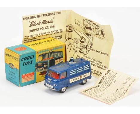 Corgi Toys 464 Commer Police Van with Flashing Light "County Police", Blue body, red interior, silver trim, spun hubs and blu