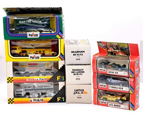 Polistil Boxed Racing Car Group, to include 1:25 scale Yardley McLaren M19-F.1, 1:32 scale Tyrrell 008, 1:55 Scale Portauto M