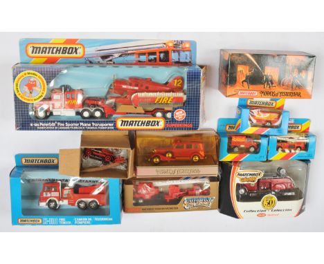 Matchbox, a mixed boxed group of Fire Related Vehicles to include, K-134 Peterbilt Fire Spotter Plane Transporter, K110 Fire 