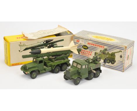 Dinky Toys Boxed Military Pair, to include 665 Honest John Missile Launcher, Green including plastic platform and hubs with w