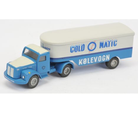 Tekno 448 Scania Vabis Articulated Truck and Trailer "Cold Matic Kolevogn", mid to dark blue, cream bonnet and roof, light gr