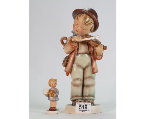 Goebel large figure of boy playing violin 2-11, height 28cm together with a smaller figure.(2)