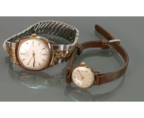 Gents 9ct gold Rotary Incabloc mechanical wristwatch:with stainless steel expandable strap and ladies 9ct gold Rotary wristwa
